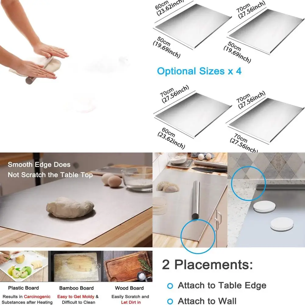 

Stainless Steel 304 Large Cutting Board with Non-Stick Mat for Preparing Fruits, Vegetables, Meats, and Baking Bread, Pizza, and