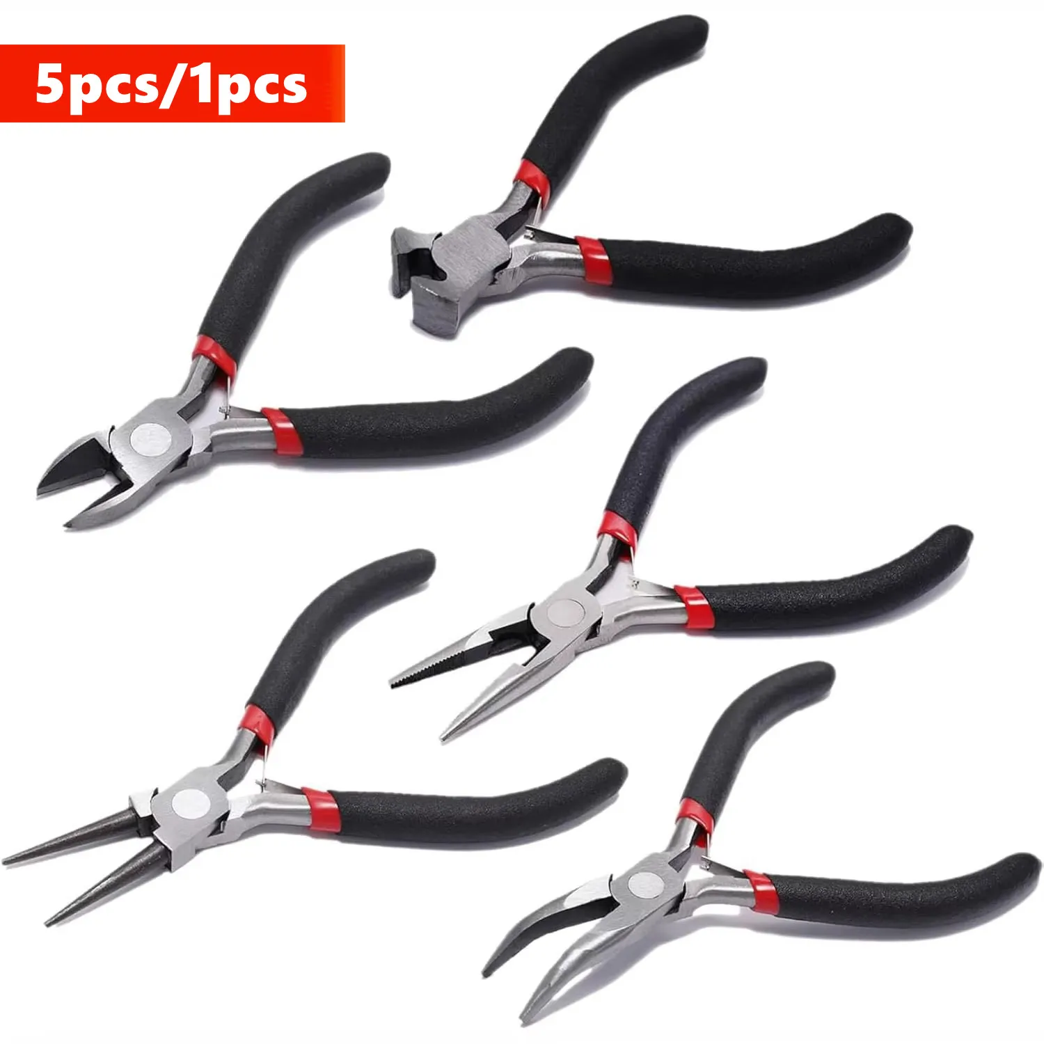 5/1pcs Black Jewelry Pliers Tool Kit Includes Needle Round Wire Cutter And Curved Nose Pliers For Jewelry Beading Repair Supplie