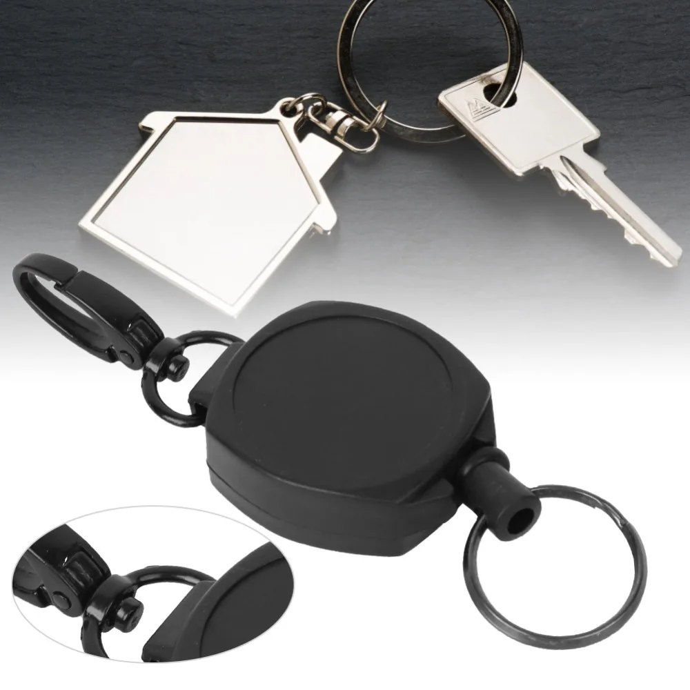 4 Pcs Durable ABS Retractable Keychain High Resilience Portable Stretchable Key Ring Black Anti Lost Keychain Hiking