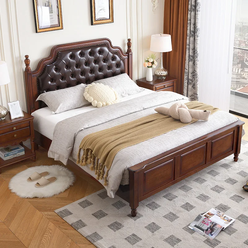 light luxury solid wood bed simple and modern 1.8m master bedroom wedding bed high-end atmosphere letti matrimoniali furniture