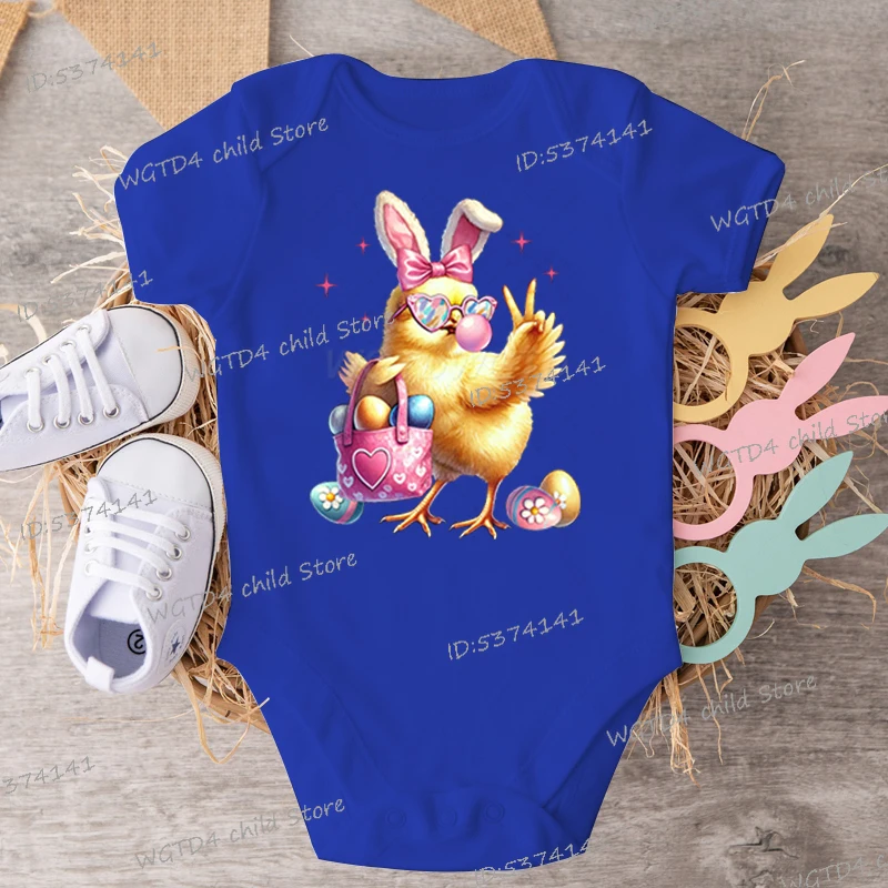 High Quality Infant Bodysuit Newborn Cartoon Easter Chick Blowing Bubble Pattern Baby Clothing Girl Boy Cotton Funny Jumpsuits