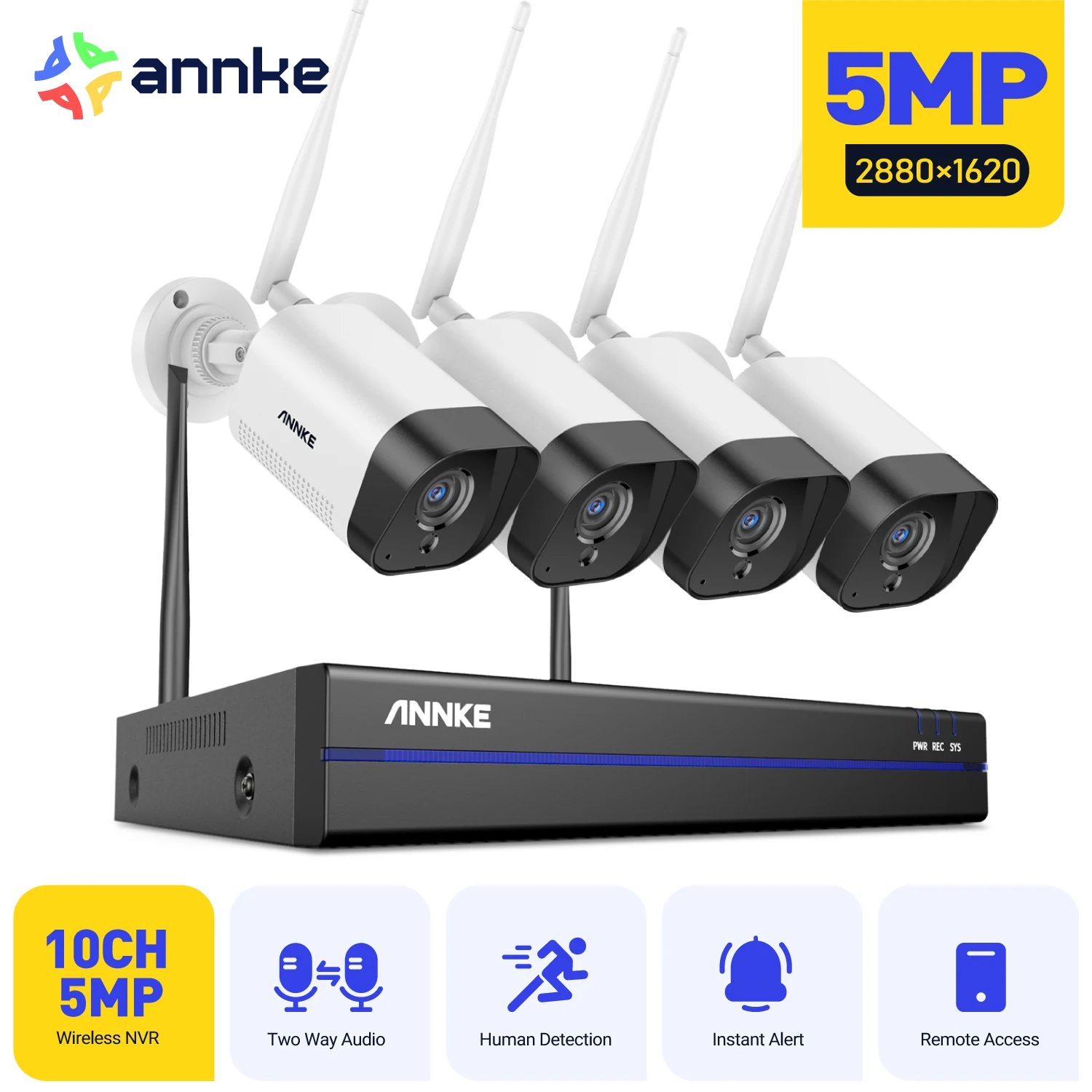 ANNKE kamera pengawas Video Wifi 5MP, Kit kamera keamanan Video nirkabel penglihatan malam Audio dua arah, kamera Wifi 4X 5MP