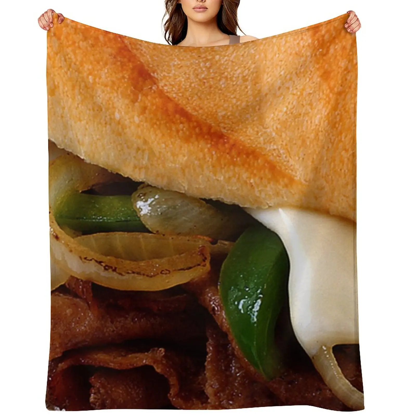 STEAK AND CHEESE Throw Blanket Retros Polar Decoratives Flannel Fabric Cute Warm Blankets