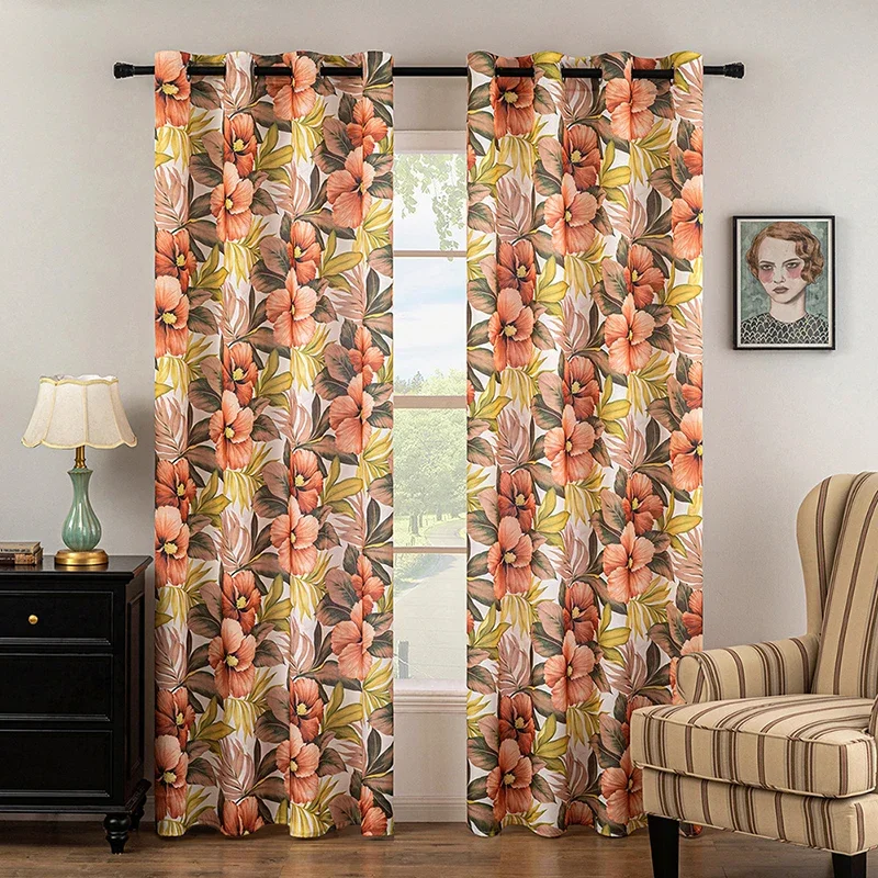 

Pastoral Style Printed American Golden Flower Retro Blackout Curtains for Living Dining Room Bedroom