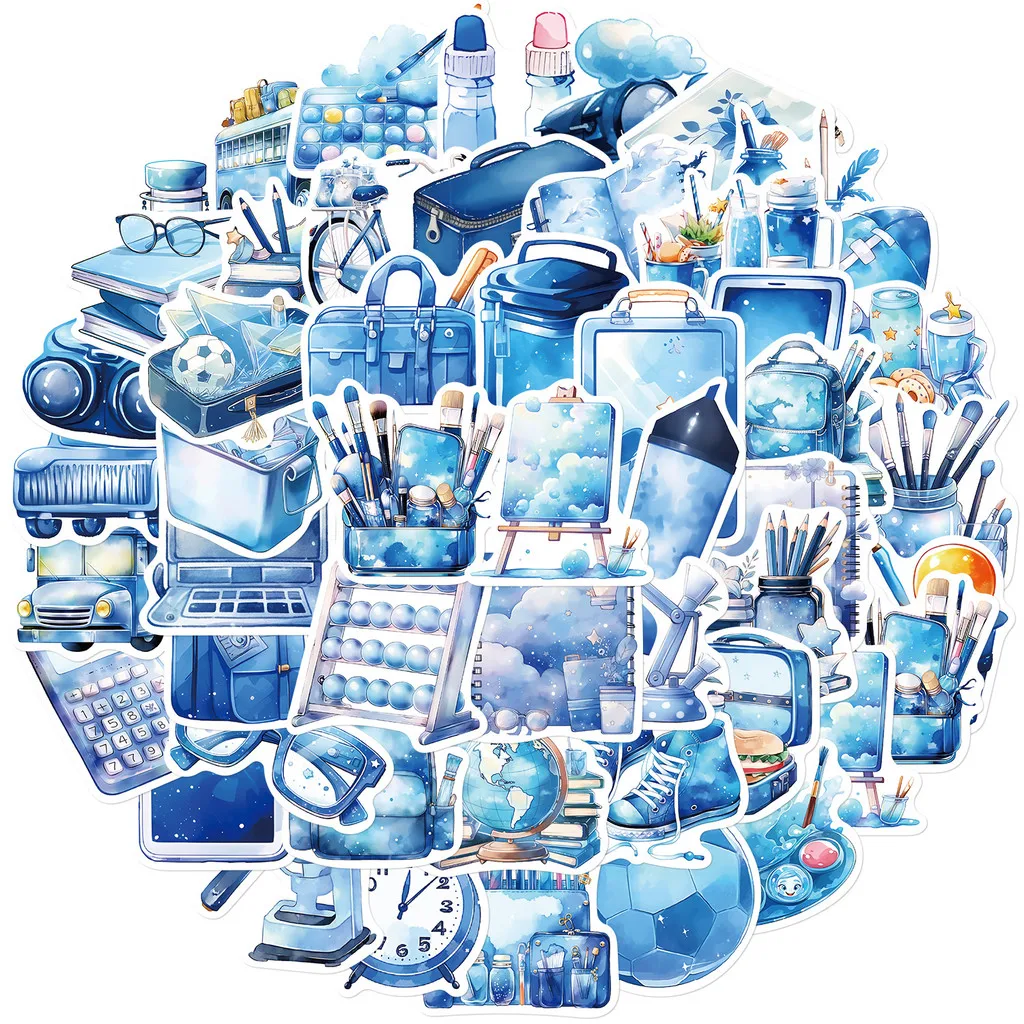 50-Piece Set No Duplicates: Unique Creative Blue School Supplies Stickers DIY Graffiti Decor for Notebooks Giajar Sticker Store