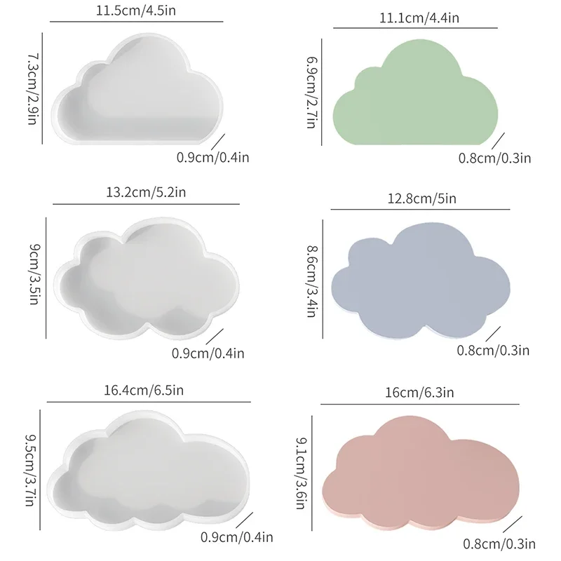 New 3PCS Cloud Shape Silicone Mold for DIY Epoxy Resin Plaster Storage Tray Coaster Cushion Aromatherapy Gypsum Mould Home Decor