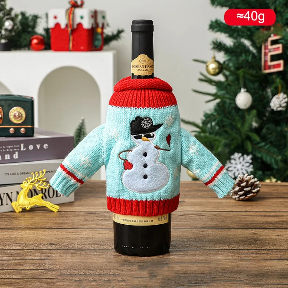 Elk Wine Bottle Cover Snowflake Reusable Cover Christmas Knitted Bottle Cover Snowman Santa Claus Beer Bottle Cover