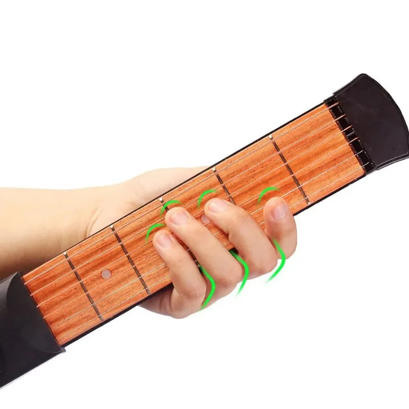 6 String 6 Fret Model Portable Pocket Guitar Neck Chord Trainer Sapele Wood Guitar Practice Tool for Trainer Beginner Black