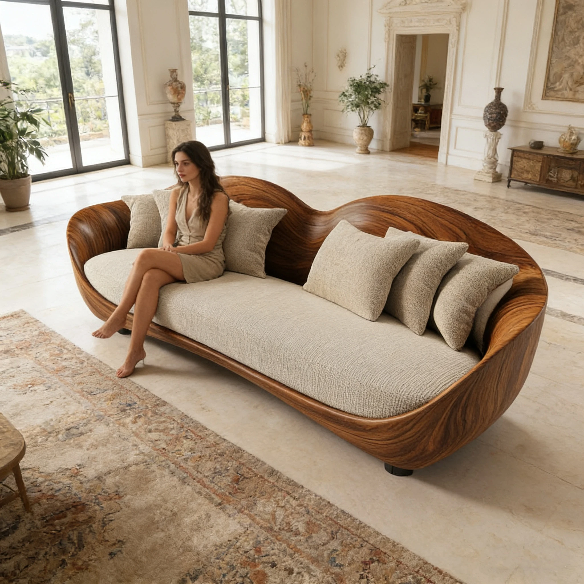 Z*- Luxury Statement Sofa with Fluid Wave Sculptural Form Fiberglass Wood  for Villa & Hotel Lobby^