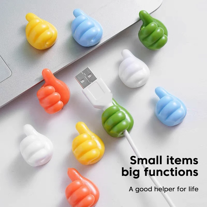 1-10PCS Silicone Thumb Wall Hook Creative Self-Adhesive Desk Organizer Cable Holder Home Office Data Cable Clip Desktop Storage