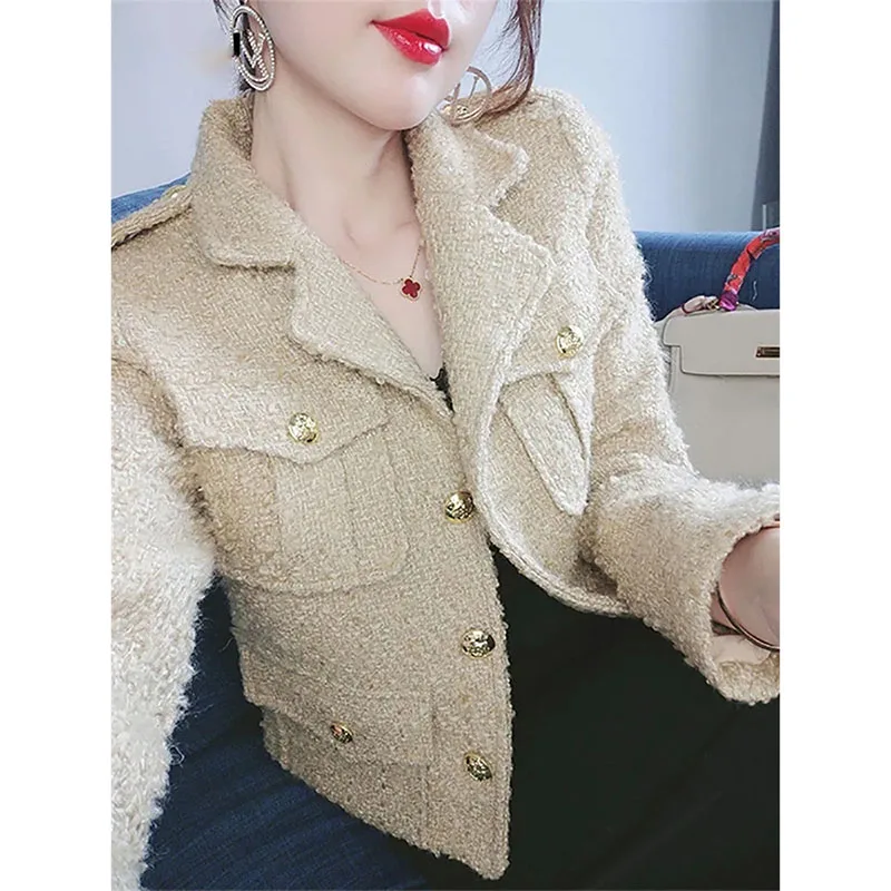 Xiaoxiangfeng Loose Coat Women's Autumn 2023 New Little Guy Temperament Heavy Duty Metal Button Thick Tweed Short Top Female