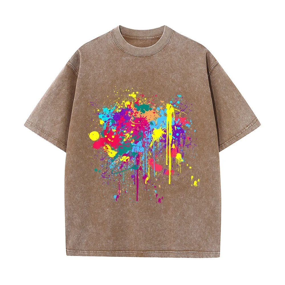 Colourful Paint Splashed colours T-Shirt T-Shirts Man Clothes Camiseta Hombre Oversized Men Tee Unisex Cotton Printed T Shirt