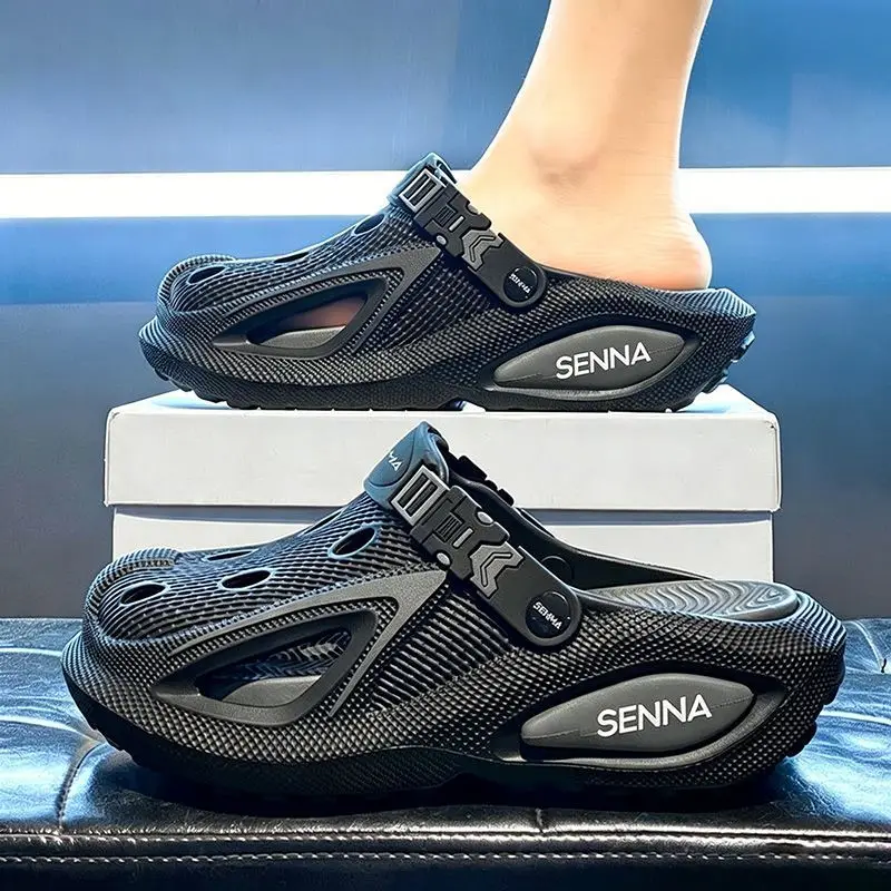 Men's Clogs Beach Sandals Two-Way Wear Adjustable Strap Hollow-out Breathable Non-slip Lightweight Vacation Fashion