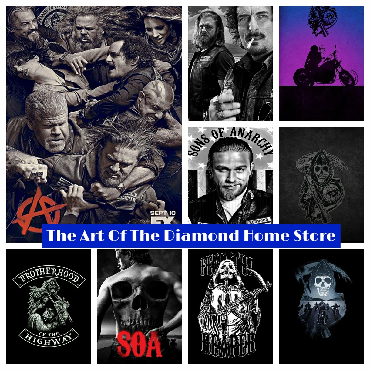 

Diamond Painting Art TV Series Sons Of Anarchy Home Decor Death Motorcycle Mosaic Picture Rhinestone Cross Stitch Kits Bedroom