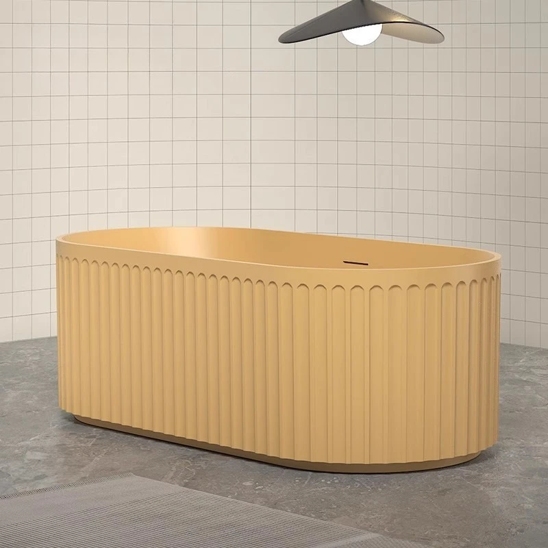 

Bathtub Household Small Unit Free-standing Artificial Stone Color Oval Wide Vertical Stripe Orange Bathtub