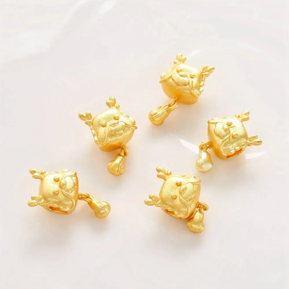 18K Hoarse Golden Dragon Zodiac Faucet Natal Year Bead Diy Bracelet Braided Rope Beaded Accessories
