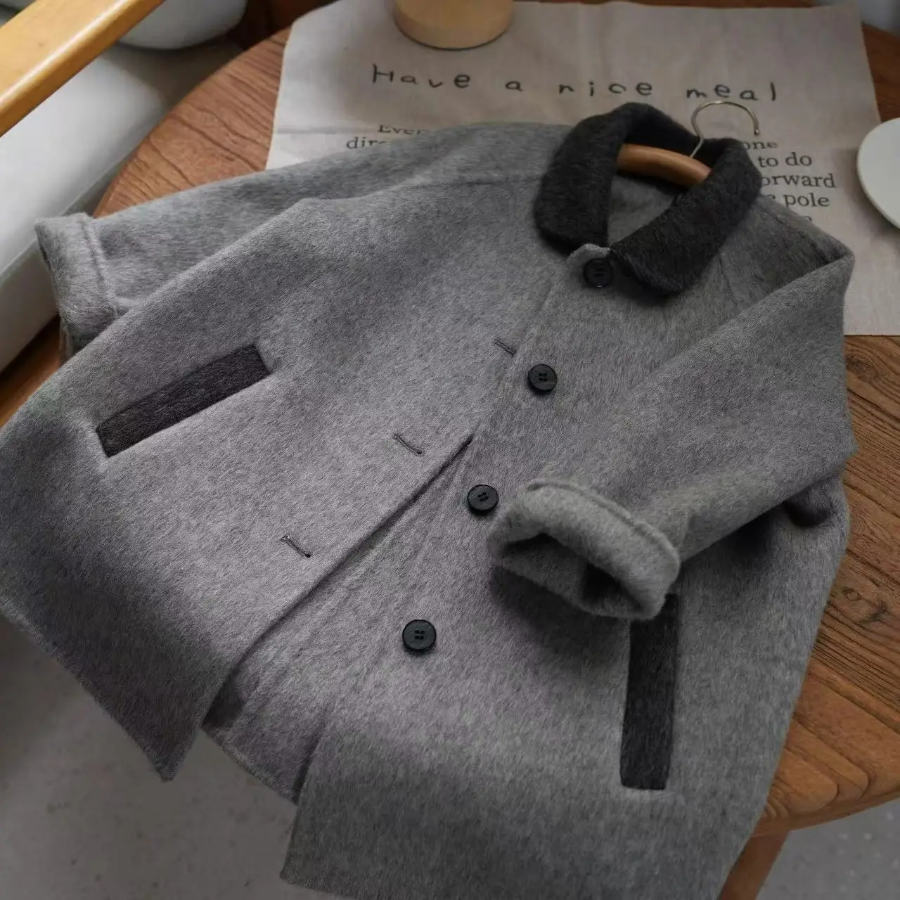 

South Korea Children's Clothing Autumn and Winter New Gray Coat Foreign Style Boys and Girls Children's Woolen Coat Long Tide ﻿