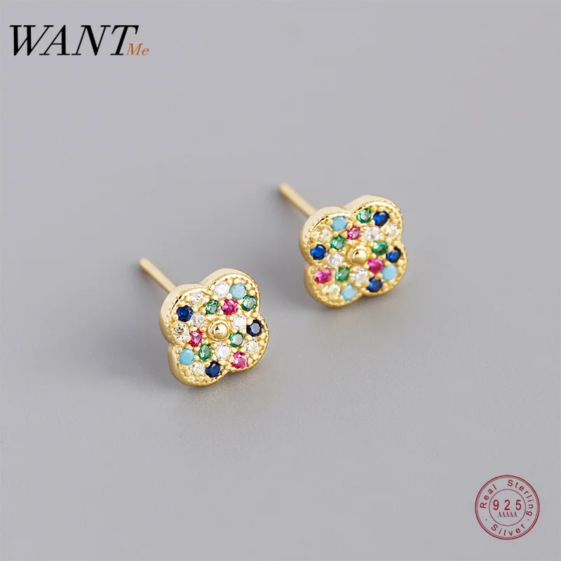 WANTME 925 Sterling Silver Romantic Colorful Zircon Cloud Stud Earrings for Women Fashion Sweet Cute Girl Party Jewelry Gifts