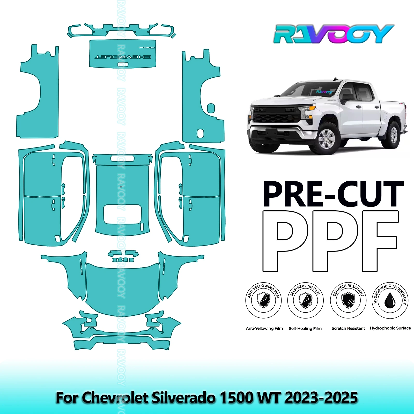 

Car Precut PPF Full Vehicle For Chevrolet Silverado 1500 WT 2023-2025 Clear Bra