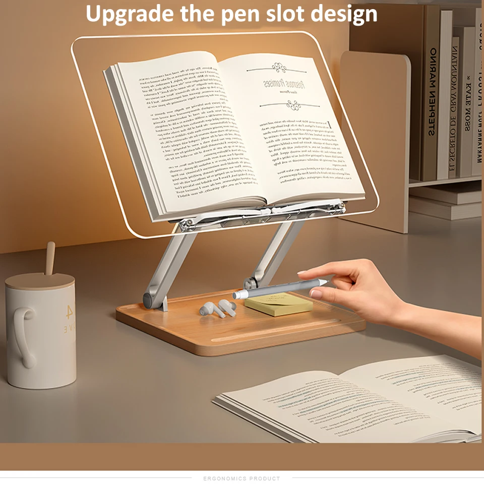 Wooden Book Stand with Light Multi-Functional Liftable Book Holder Wooden and Transparent Acrylic  Book Reading Stand
