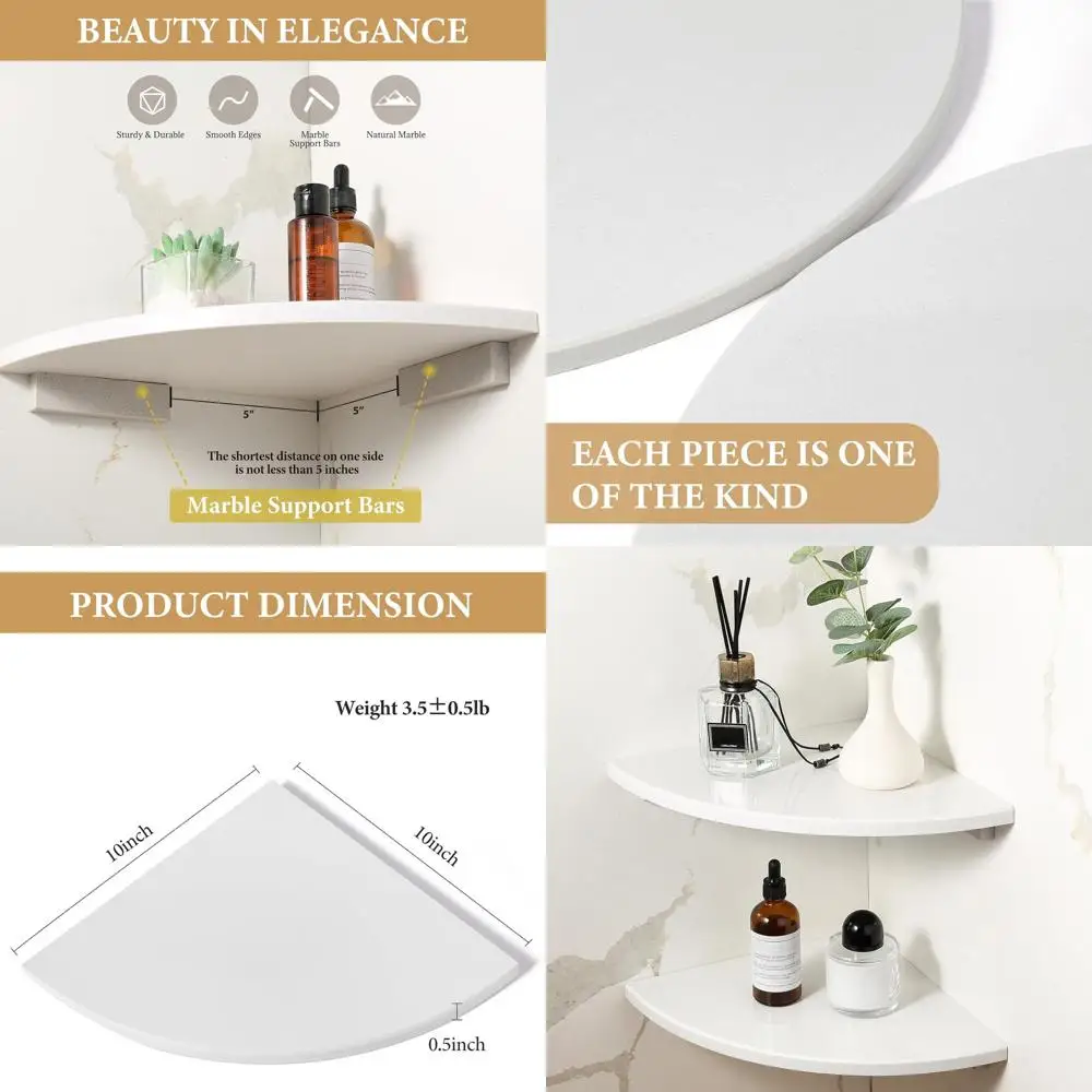 

10-дюймовые угловые полки для душа из полированного белого мрамора, настенная полка для ванной комнаты, клейкое крепление без сверления