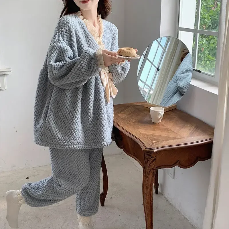 

Princess Top Grade Coral Fleece Extra Fleece and Thicker Sweet Cute A Loungewear Set Autumn and Winter Pajamas Female New Style