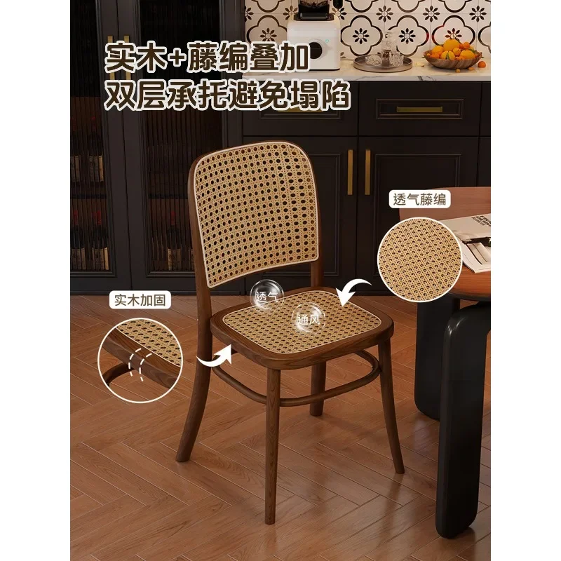 Medieval rattan solid wood dining chair, comfortable home dining table back chair