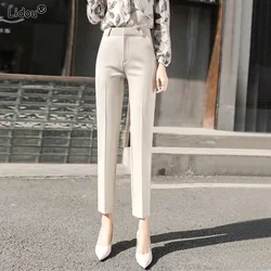 Straight High Waist Pockets Fake Zippers Formal Casual Office Lady Spring Summer Thin 2022 Women's Clothing Ankle-length Pants