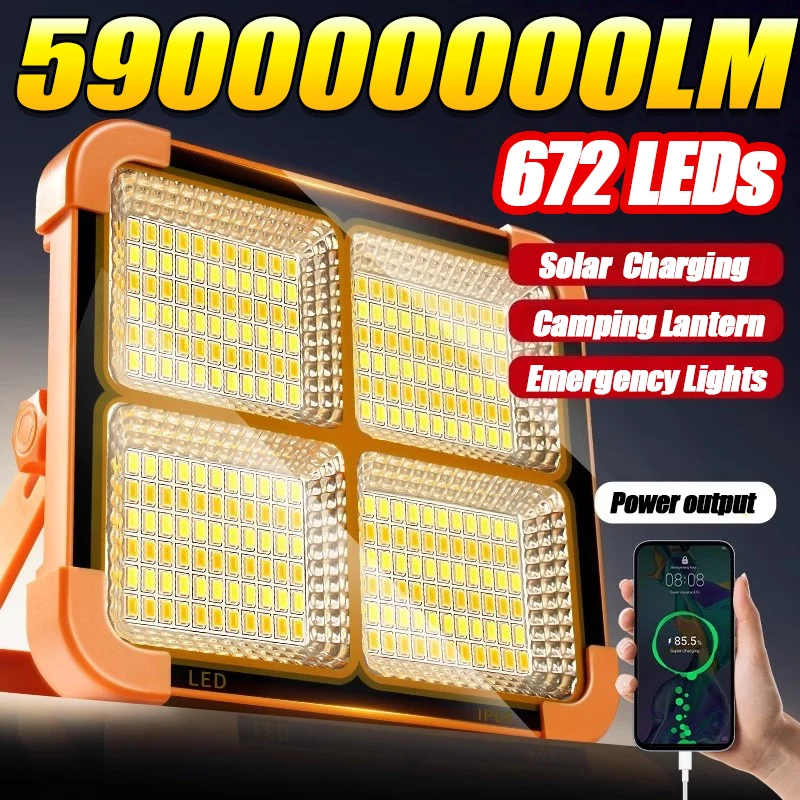 672 LED Outdoor Solar Lamp 59000000LM Super Bright Solar Light External Solarlight Emergency Camping Lamp Tent Hanging Lantern