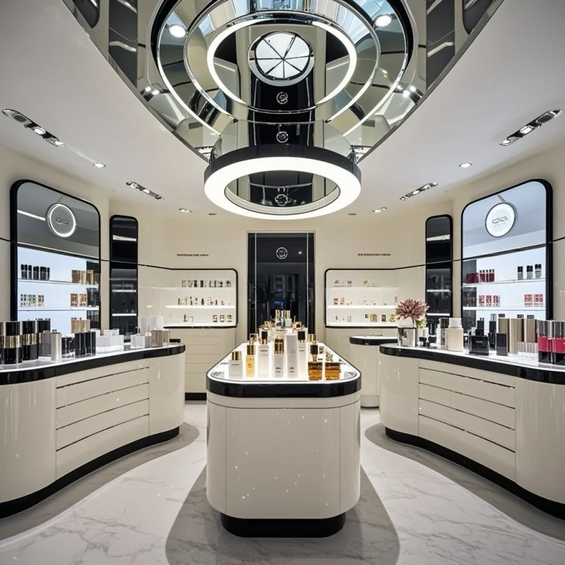 custom.Modern Cosmetic Display Cabinet Whole Store Exhibition Hall Use Wooden Painted Wall-Mounted Assembled Customizable Ma