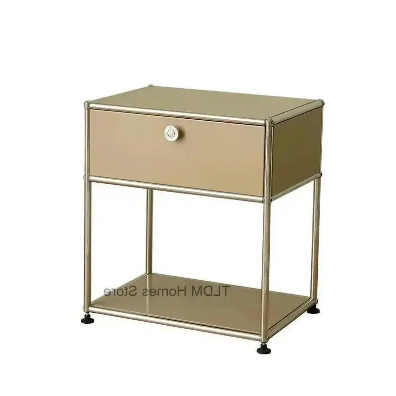 Side Minimalist Stainless Nightstand Modern Medieval TV Bedroom Cabinet Furniture Module Steel Storage Frame Bedside Table g