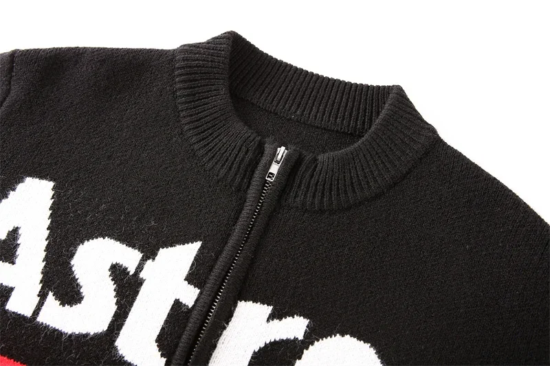 Autumn Winter New Letter Patchwork Color Streetwear Long Sleeve Round Neck Female Jacket Casual Zipper Women Knitted Coats