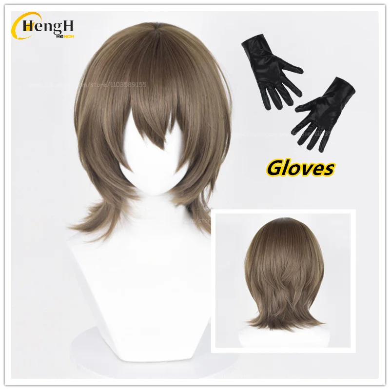 

In Stock Game P5 Synthetic Goro Akechi Short 35cm Brown Cosplay Anime Wig With Gloves Heat Resistant Hair Halloween Party Wigs