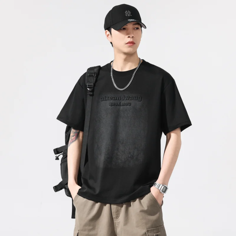 

Z3234Trendy loose versatile men's steel printing three-dimensional printing micro-muscle cool feeling tide summer short-sleeved