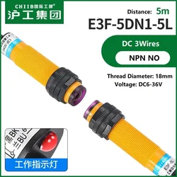 M18 Opposite Type Photoelectric Sensor Switches E3F-5DN1-5L 5DY1 5DP1 NPN PNP NO NC 5m Detect Distance