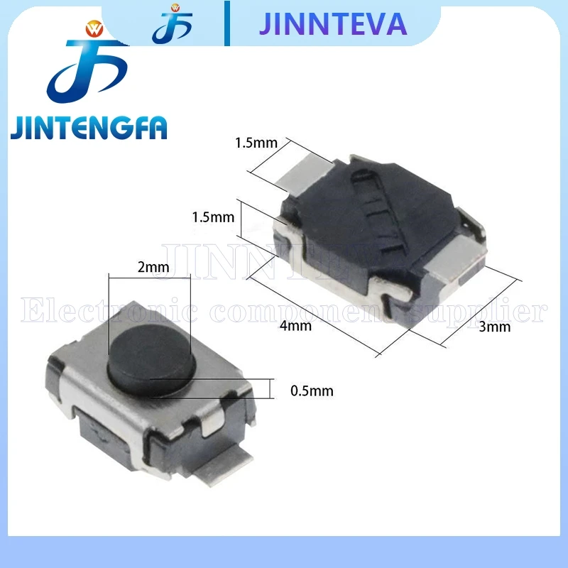50PCS/Lot 3*4 3*4*2MM 2Pin Button Key patch touch switch vertical chip SMD switch SMT 3*4*2MM No fixation Pin