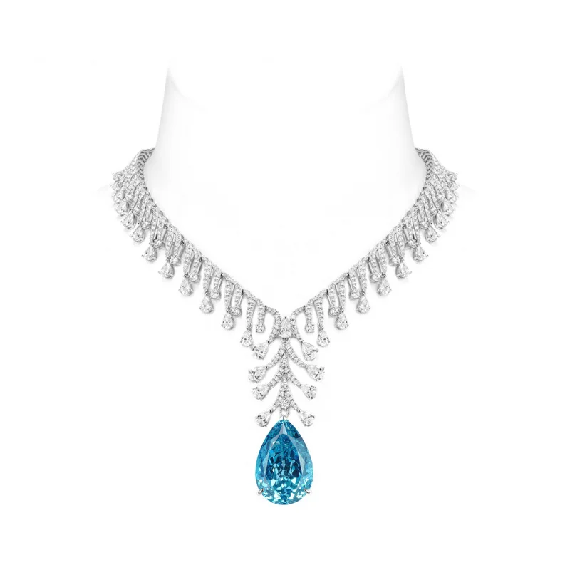 The pendant and necklace are both 925 silver gold-plated high carbon diamond /Paraiba series neon blue water drop necklace