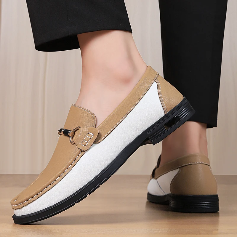 

Мужская обувь из натуральной кожи, повседневный дизайн в джентльменском стиле, модные вечерние, для отдыха, бизнеса, офиса, лоферы 38-47, цветные блокировки