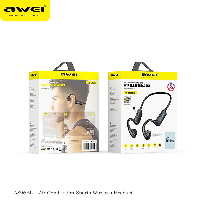 Awei A896BL Air-conduction Sports Headset Wireless Bluetooth Earphone In-Ear Waterproof Neckband with Mic Type-C Headphones