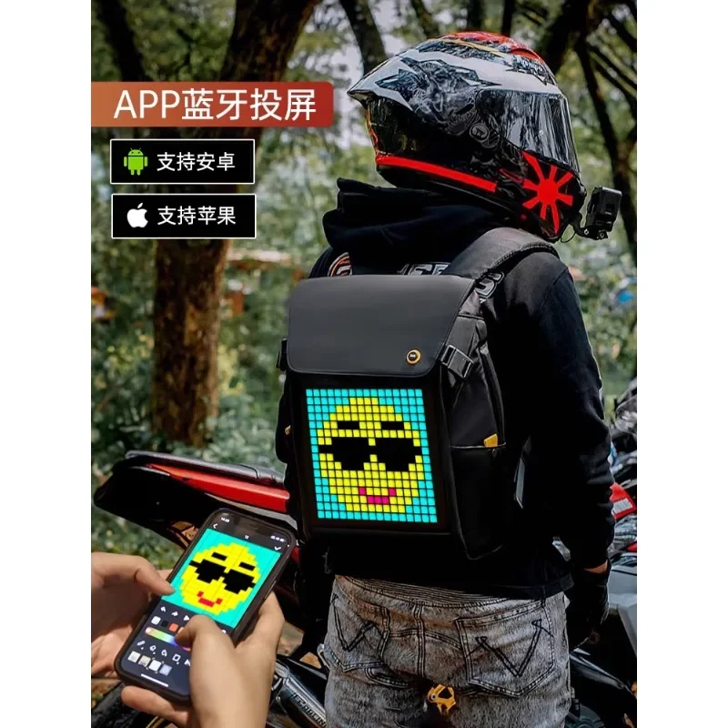 Locomotive Bag Men's Led Backpack Retro Motorcycle Bag Waterproof Large Capacity Pixel Riding Bag