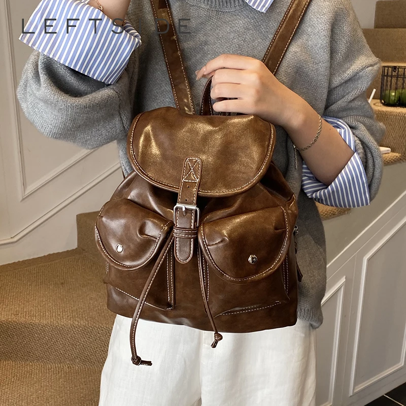 

Левая сторона, женские маленькие рюкзаки из искусственной кожи с двойными карманами, новинка 2025, модный роскошный дизайнерский женский рюкзак, школьные сумки для студентов