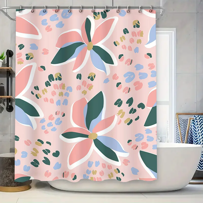 

Colorful Floral Print Shower Curtain Waterproof Bathroom Decoration for Modern Home Decor Pink Green Mix (180x245cm)