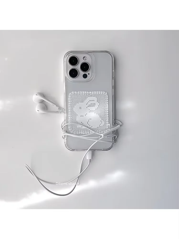 Korean Ins White Lace Pattern Cute Rabbit Phone Case for iPhone 17 16 15 14 13 12 11 PRO MAX 17air 16e MINI XR XS 7 8 PLUS Cover