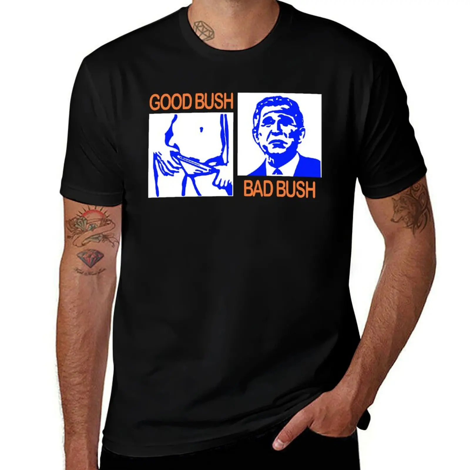 Good Bush Bad Bush Funny George W. POTUS USA Vintage T-Shirt All Match Print Short Sleeve Top