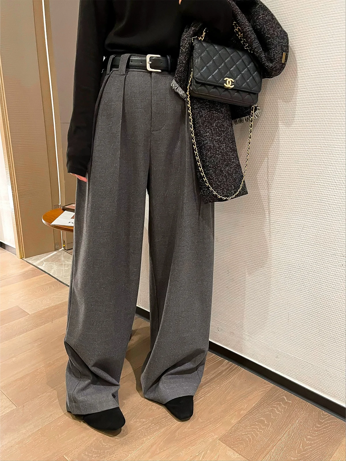 

ay High Waist Wide Leg Suit Pants Casual Straight Cut Women's Faion Fall Winter New Sle Commute Sle Regular Thin