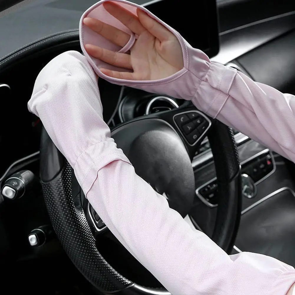 ソリッドカラー大アイスシルク手袋女性運転日焼け止め袖ルーズ通気性アームプロテクター Uv 屋外馬蹄スリーブ