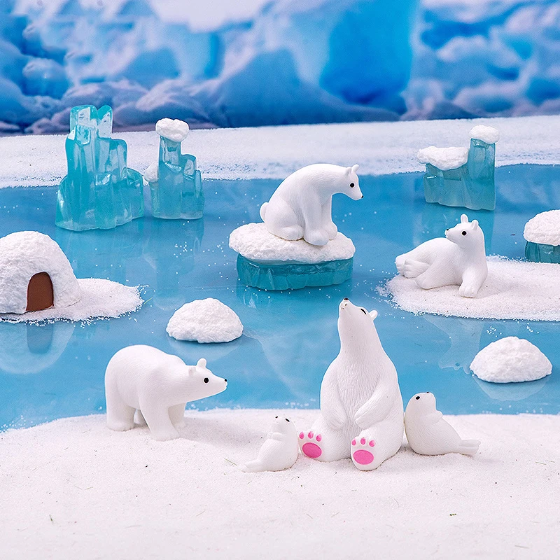 1PC Simulation Miniature Glacier Polar Bear Seal Doll Ornament Fairy Garden Accessories Home Decoration DIY Supplies