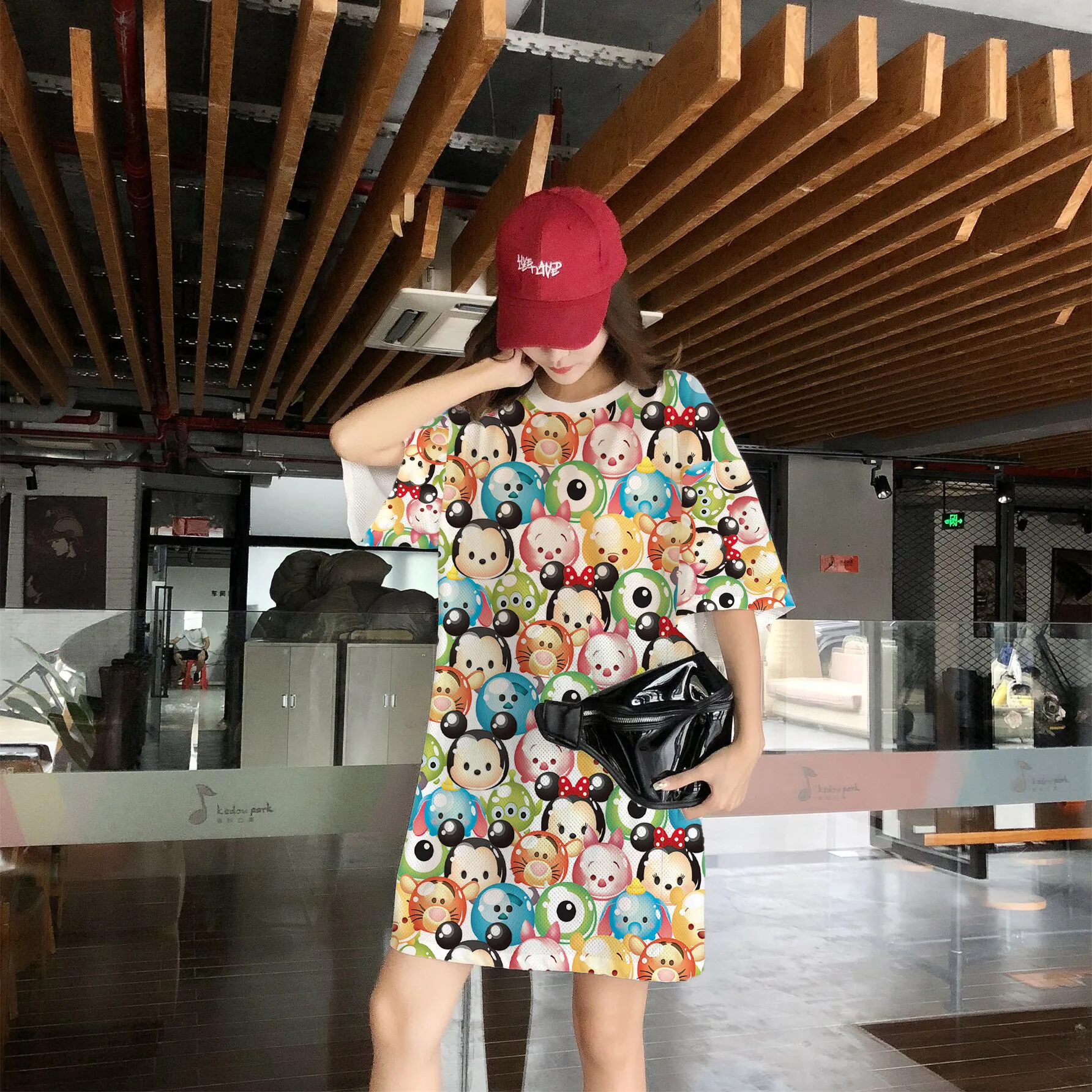 

Nightdress Mickey Minnie Pajamas Summer Loose Cartoon Women's Short Sleeve Nightdress Mesh Breathable Maternity Wear