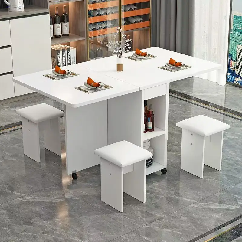 Movable wheels, multi-functional one table, four chairs, simple rectangular dining table