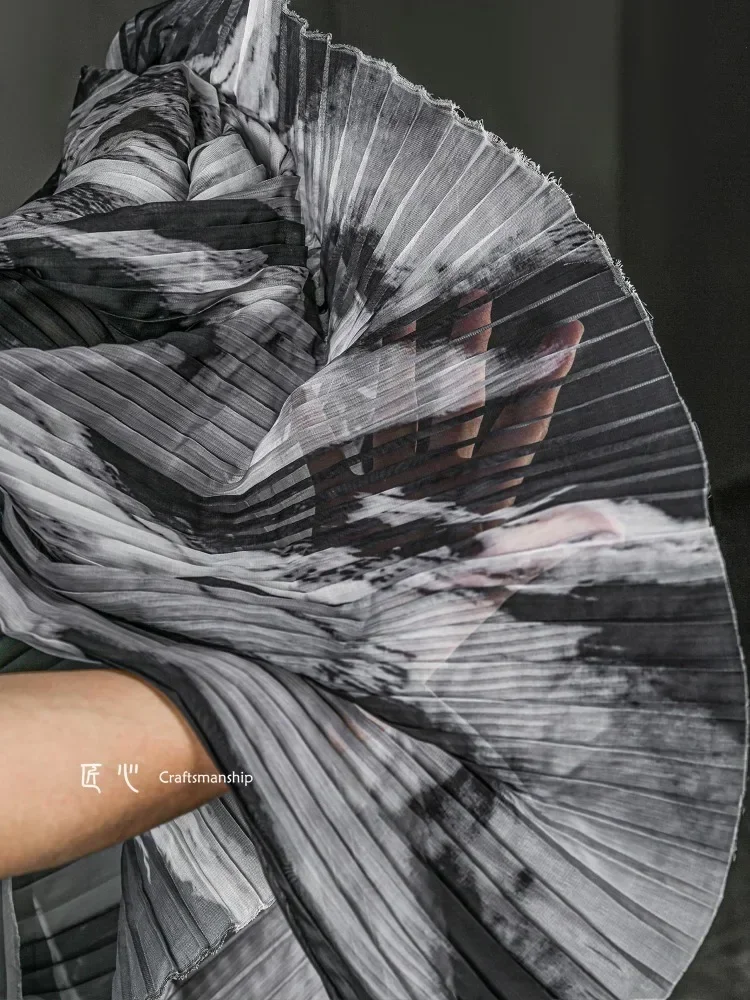 Plisowane zasłony z tkaniny płynnie tuszują odzież w stylu chińskim markowa odzież do szycia materiału Diy poliester